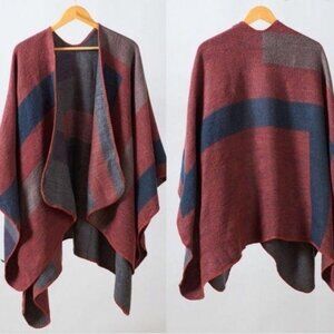 BB Dakota Striped Sweater Shawl Reversible Poncho Cape Open Front One Size